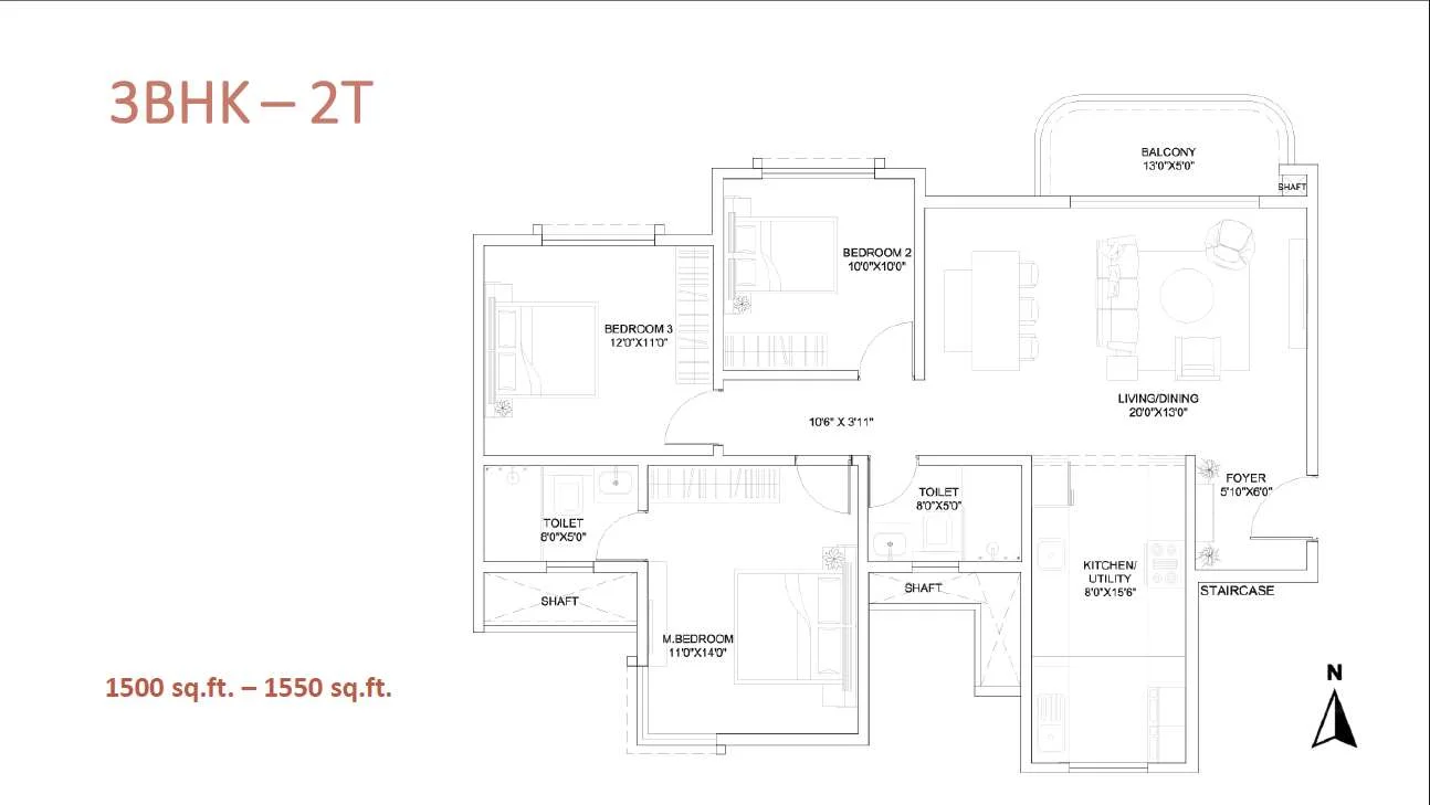 Brigade Savia 2 BHK Floor Plan